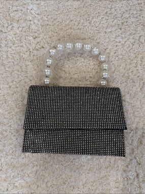 Sparkle Pearl-Handle Black Evening Mini Bag